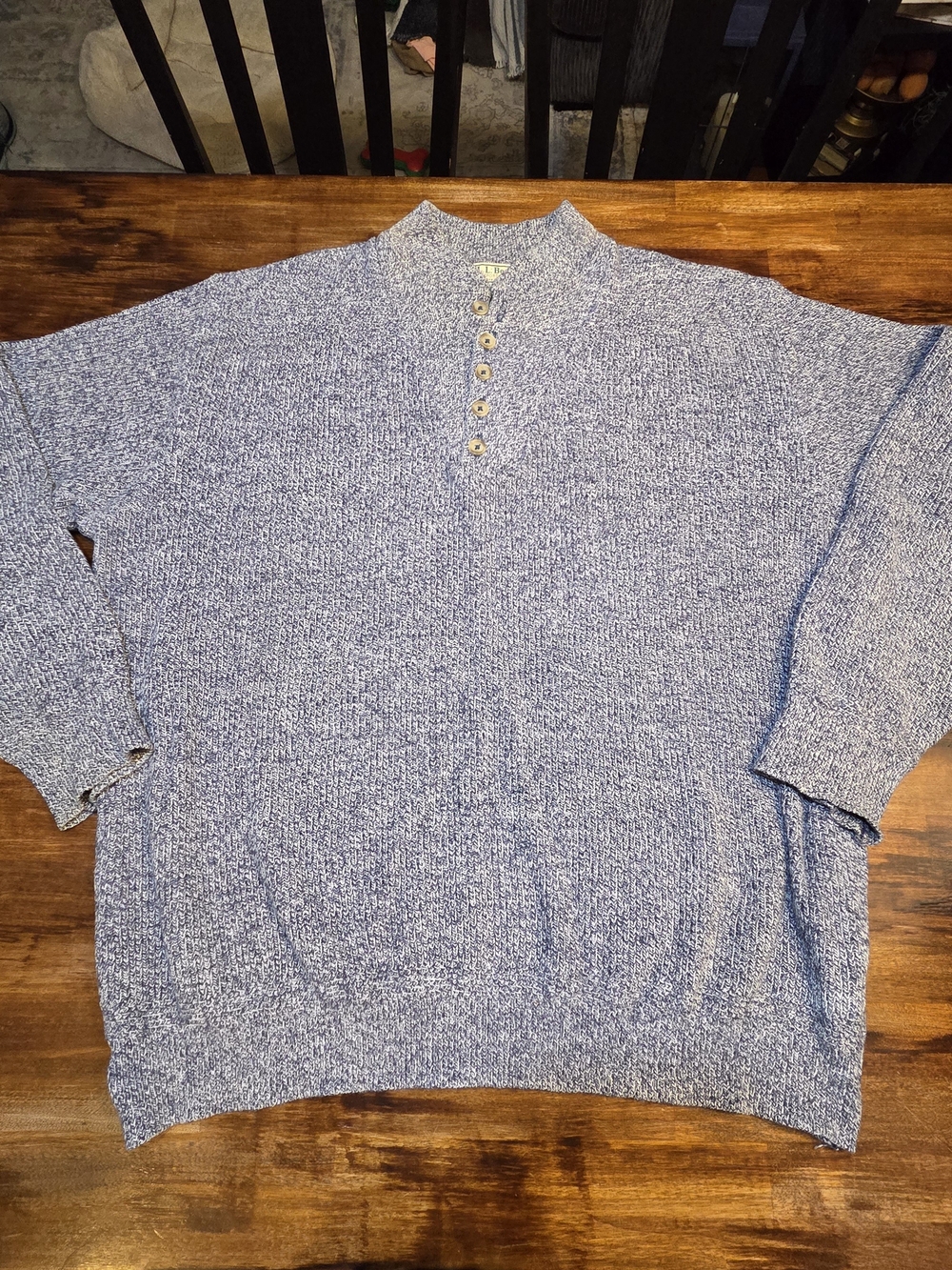 L.L. Bean Marled Light Blue Henley Crewneck Sweater